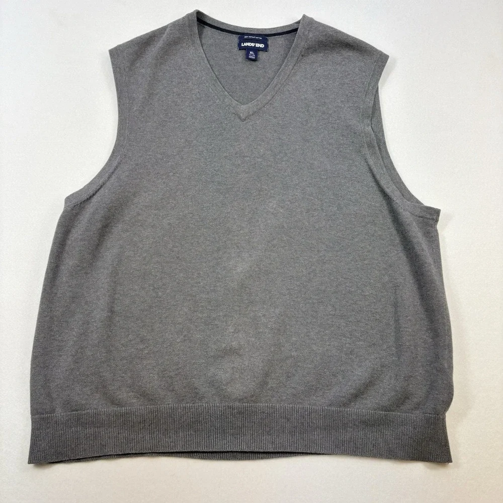 LL Bean Men's Sweater Vest Adult‎ Extra Large XL Gray Knit Sweater Cotton V Neck